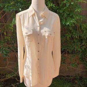 WHBM Long Sleeve Button Up Double-Breasted Ivory 100% Silk Blouse 4